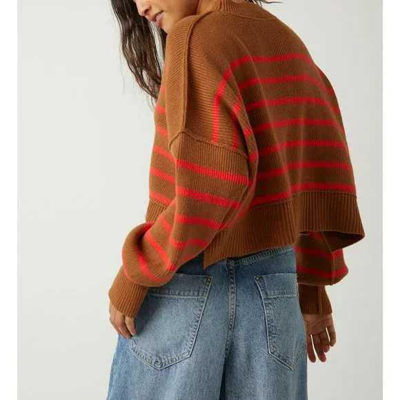 🎉LAST CHANCE🎉 FREE PEOPLE Easy Street Stripe Crop Pullover / Sahara Combo - Picture 3 of 5